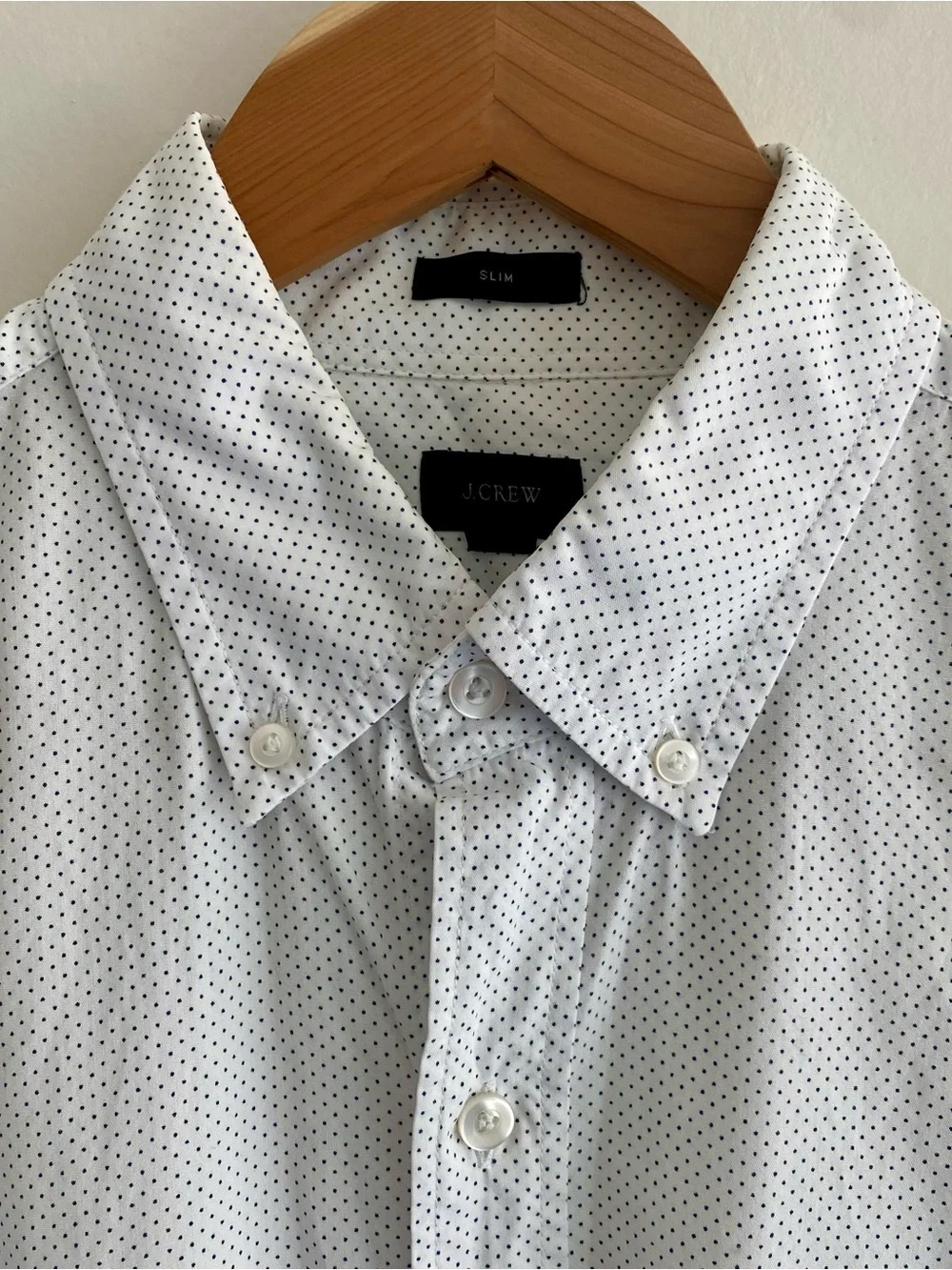 J.Crew Men's Slim Fit Button Down Shirt Micro Navy Polka Dot White, size M